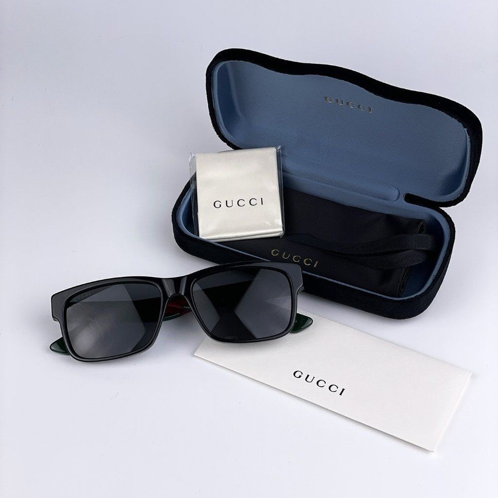 NEW Gucci GG0340S 006 Rectangle Black Green Sunglasses - Picture 12 of 14